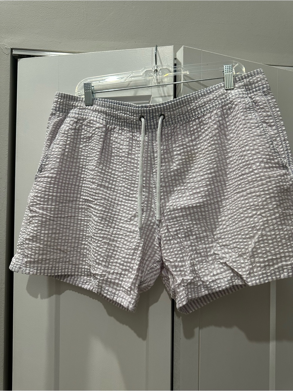 J Crew Light Grey Seersucker Drawstring Swim Shorts